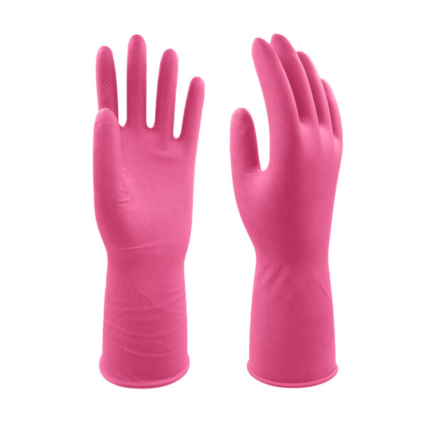 Pink natural latex household cleaning gloves pair