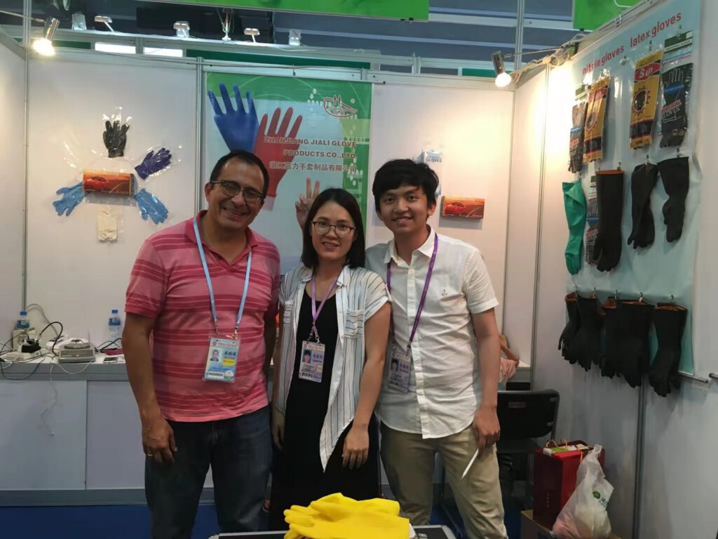Jiali Gloves team at the 2017 Canton Fair in Guangzhou, China