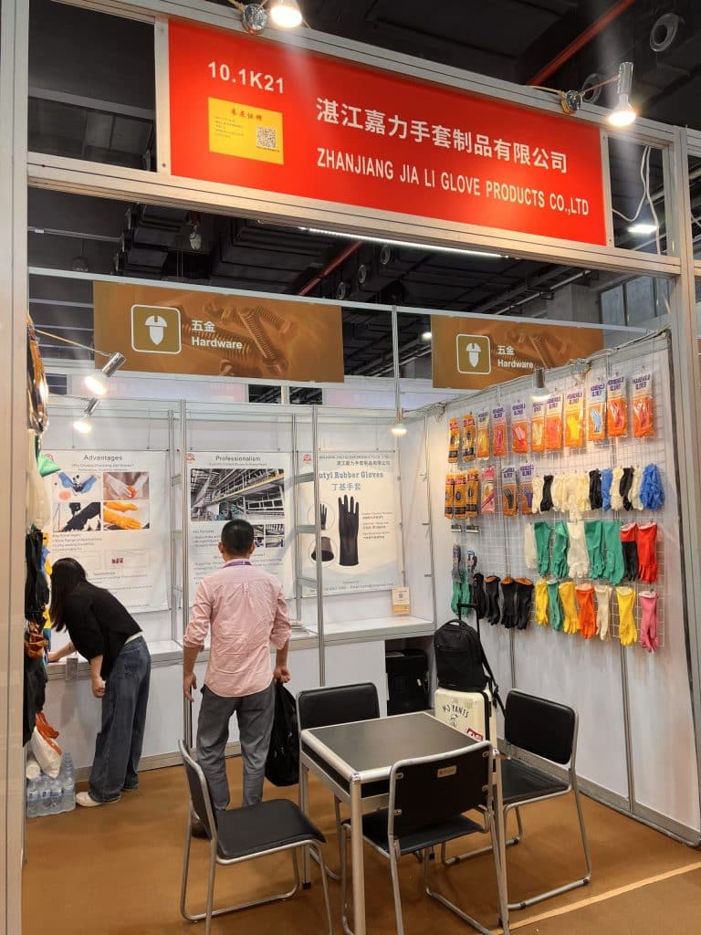 Jiali Gloves team at the 2026 Spring Canton Fair in Guangzhou, China