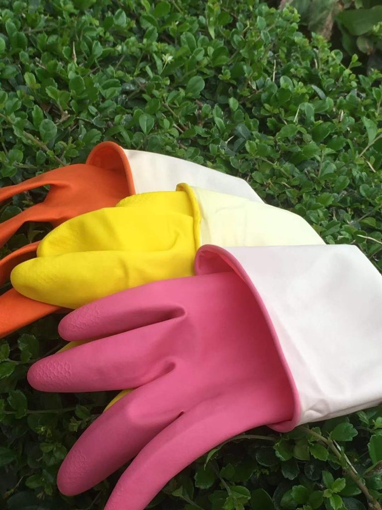 Latex household gloves produced on automated dipping lines at Jiali Gloves in Zhanjiang, China